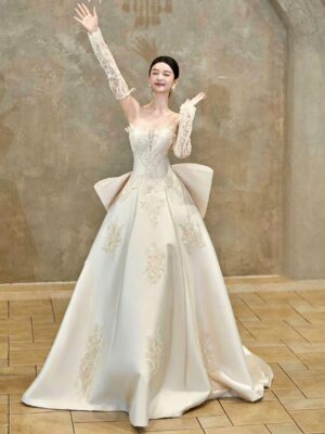 Strapless Lace Satin Wedding Dress