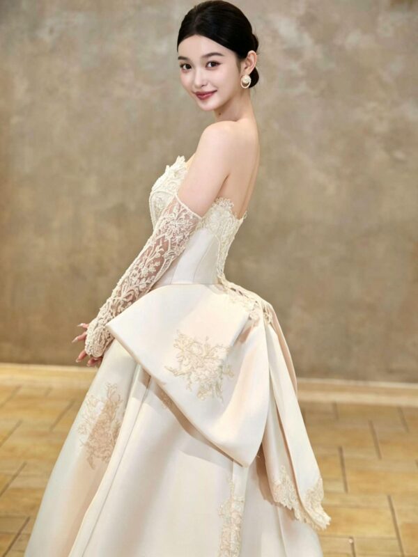 Strapless Lace Satin Wedding Dress