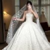 Strapless 3D Floral Satin Ball Gown Wedding Dress