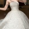Strapless 3D Floral Satin Ball Gown Wedding Dress