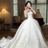 Strapless 3D Floral Satin Ball Gown Wedding Dress