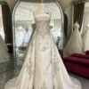 Luxury Strapless Beaded Satin A-Line Wedding Dress with Embroidered Train