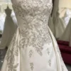 Luxury Strapless Beaded Satin A-Line Wedding Dress with Embroidered Train
