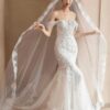 Romantic Lace Mermaid Wedding Dress with Off-the-Shoulder Sleeves and Long Train