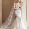 Romantic Lace Mermaid Wedding Dress with Off-the-Shoulder Sleeves and Long Train