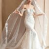 Romantic Lace Mermaid Wedding Dress with Off-the-Shoulder Sleeves and Long Train