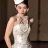 Luxury Strapless Beaded Satin Mermaid Wedding Dress with Detachable Overskirt