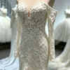 Elegant Long Sleeve Floral Lace Mermaid Wedding Dress with Scalloped Train