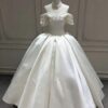 Vintage-Chic Off-the-Shoulder Satin Wedding Dress