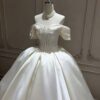 Vintage-Chic Off-the-Shoulder Satin Wedding Dress
