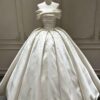 Luxury Pearl Beaded Off-the-Shoulder Satin Ball Gown Wedding Dress