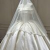 Luxury Pearl Beaded Off-the-Shoulder Satin Ball Gown Wedding Dress