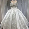 Luxurious Off-the-Shoulder Princess Bridal Gown featuring Majestic Silver Embroidery