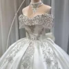 Luxurious Off-the-Shoulder Princess Bridal Gown featuring Majestic Silver Embroidery