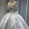 Luxurious Off-the-Shoulder Princess Bridal Gown featuring Majestic Silver Embroidery