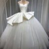 Luxury Polka Dot Tulle Ball Gown Wedding Dress - Strapless Satin Peplum Bridal Gown