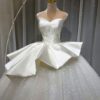 Luxury Polka Dot Tulle Ball Gown Wedding Dress - Strapless Satin Peplum Bridal Gown
