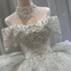 Off-the-Shoulder Ball Gown Wedding Dress with Beaded Fringe and Royal Train