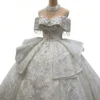 Luxury Sparkly Off-the-Shoulder Ball Gown Wedding Dress with Pearl Tassels and Overskirt