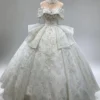 Luxury Sparkly Off-the-Shoulder Ball Gown Wedding Dress with Pearl Tassels and Overskirt