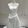Satin Court Train Bridal Gown featuring Vine Lace Sheath Skirt