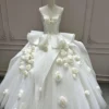 3D Floral Ball Gown Wedding Dress - Satin and Tulle Bridal Gown with Roses