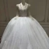 Opulent Long Sleeve Wedding Dress with Shimmering Tulle