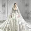 Off Shoulder Heavy Beading Satin Ball Wedding Dress
