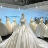 Off Shoulder Heavy Beading Satin Ball Wedding Dress
