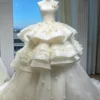 Strapless 3D Floral Ruffled Ballgown Wedding Dress