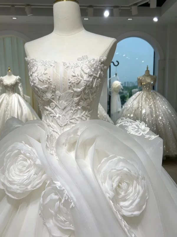 Strapless Tulle Bridal Gown with Cascading 3D Flowers