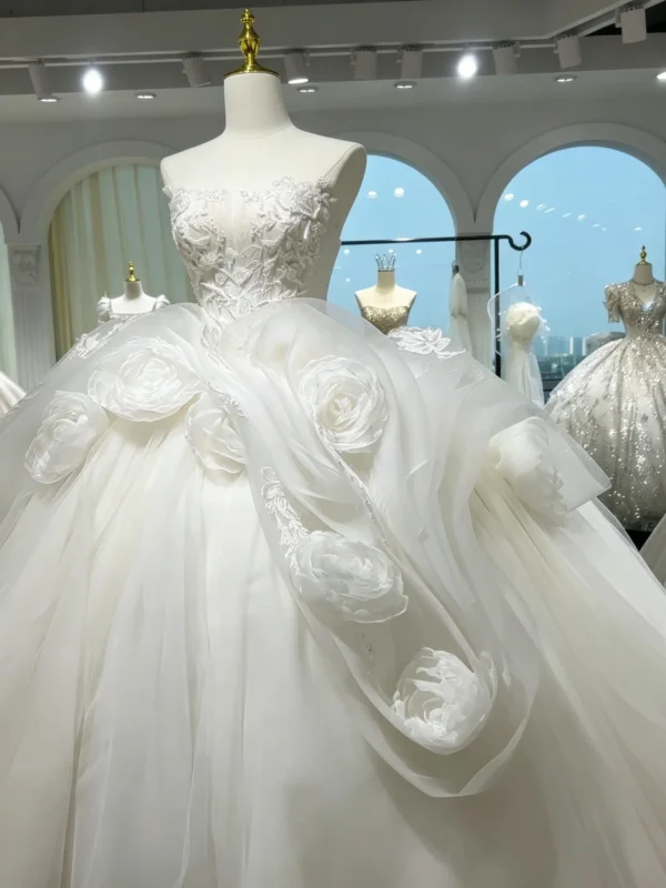 Strapless Tulle Bridal Gown with Cascading 3D Flowers