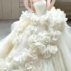 Whimsical Strapless Ball Gown with Cascading 3D Organza Flowers