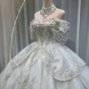 Luxury Sparkly Off-the-Shoulder Ball Gown Wedding Dress