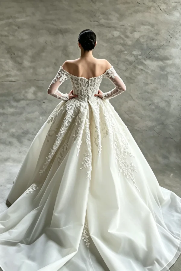 Whimsical Garden Wedding Dress with Illusion Long Sleeves