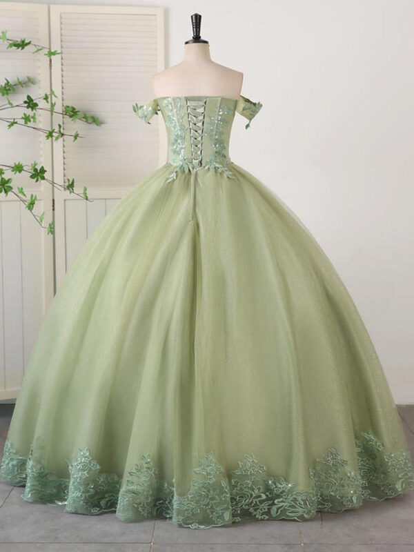 Sage Green Leaf Lace Glitz Sweet 16 Dress
