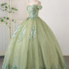 Sage Green Leaf Lace Glitz Sweet 16 Dress