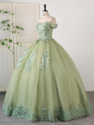 Sage Green Leaf Lace Glitz Sweet 16 Dress