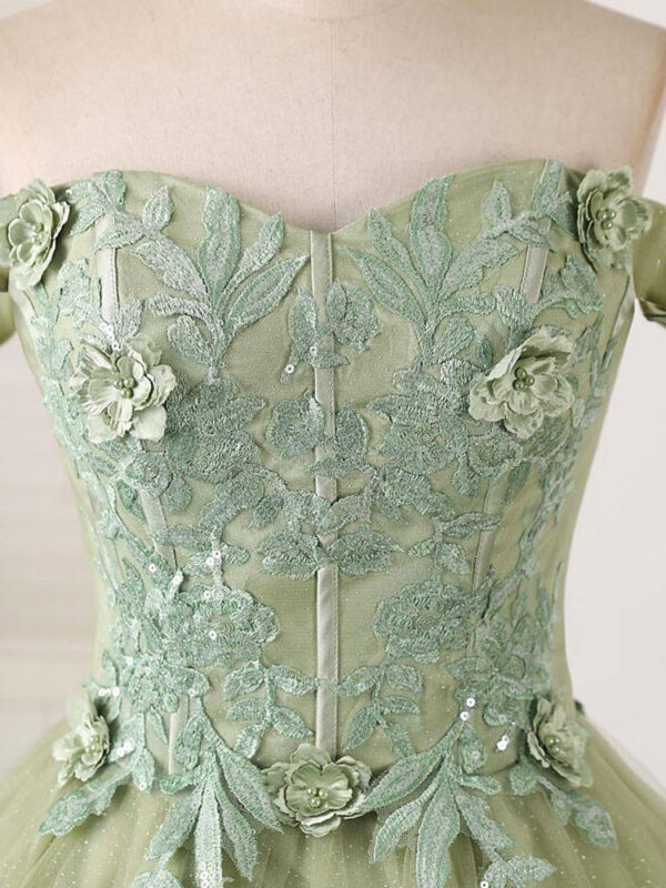 Sage Green Leaf Lace Glitz Sweet 16 Dress