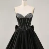 Black Satin Rhinestone Corset Sweet 16 Dress
