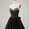 Black Satin Rhinestone Corset Sweet 16 Dress