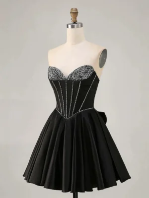 Black Satin Rhinestone Corset Sweet 16 Dress