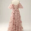 Blush Pink Floral Puff Sleeve Sweet 16 Dress