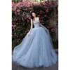 Blue Beaded Strapless Sweet 16 Dress