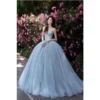 Blue Beaded Strapless Sweet 16 Dress