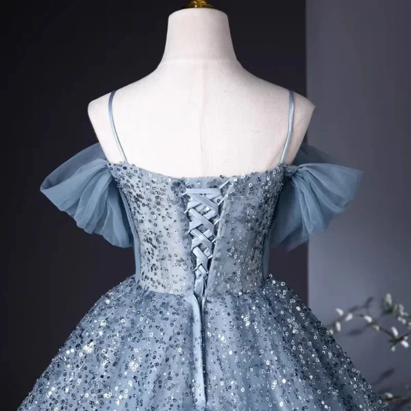 Blue Lace Applique Tulle Sweet 16 Dress
