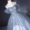 Blue Lace Applique Tulle Sweet 16 Dress