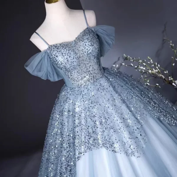 Blue Lace Applique Tulle Sweet 16 Dress