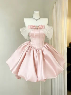Pink Satin Bubble Skirt Sweet 16 Dress