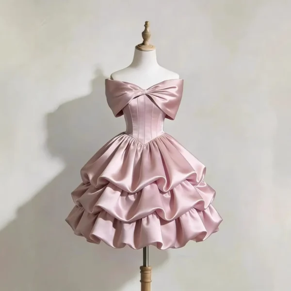 Pink Satin Tiered Bubble Skirt Sweet 16 Dress